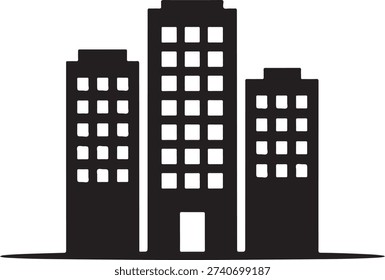 Three tall buildings standing side by side in a city skyline isolated on white background, illustration