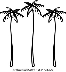 Three tall palm trees line art icon 