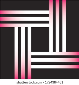 three tangent lines forming a square, pink gradation, isolated on black background. used for logo or web design.