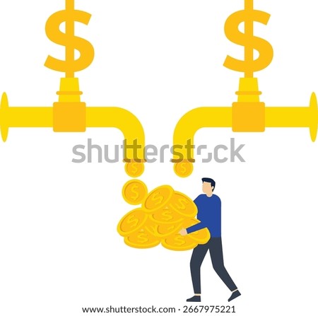 Three taps pour tap water into buckets, This is a set of business illustrations

