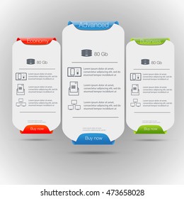 Three tariffs banners. Web pricing table. Vector design for web app.