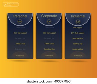 Three tariffs banners. Web pricing table. Vector design for web app.