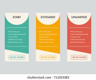 Three tariffs. interface for the site. ui ux vector banner for web app
