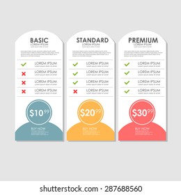 three tariffs. interface for the site. vector banner