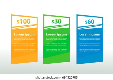 Three tariffs.UX Interface for the site. Vector banner for web app. Pricing table, banner, order, box, button, list and bullet with plan for website.