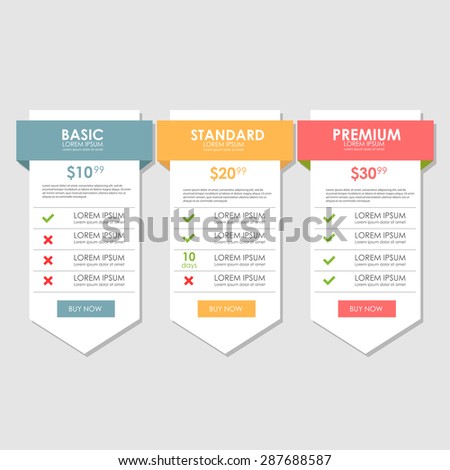 three tariffs. interface for the site. vector banner