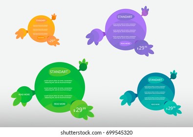 Three tariffs. UX Interface for the site. Vector banner for web app. Pricing table, banner, order, box, button, list and bullet with plan for website.