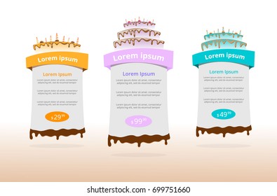 Three tariffs. UX Interface for the site. Vector banner for web app. Pricing table, banner, order, box, button, list and bullet with plan for website.
