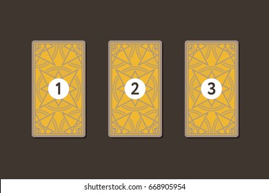 Three tarot card spread. Reverse side. Number 1, 2, 3. Vector illustration