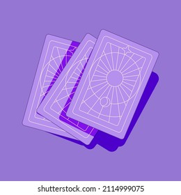 Three tarot cards are face down on a purple background. Vector illustration in a flat cartoon style