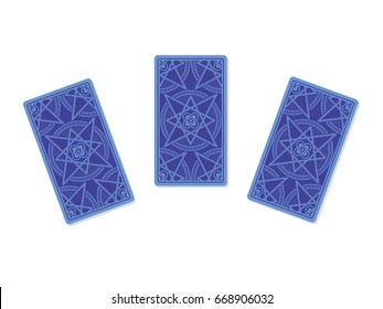 Three tarot cards reverse side isolated on white background. Vector illustration