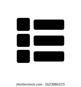 Minimales Schwarzes Symbol für drei Aufgaben in Spalten
