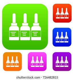 Three tattoo ink bottles set icon color in flat style isolated on white. Collection sings vector illustration