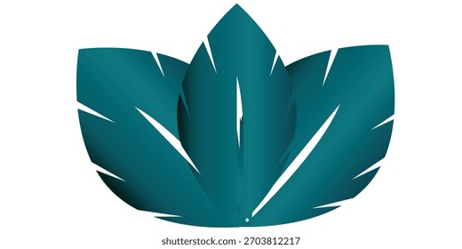 Three teal leaves with white lines in the center.