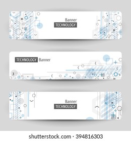 Three technology banners. Abstract vector template with geometric design.