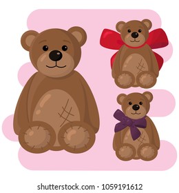 Three teddy bear plush toys on pink background