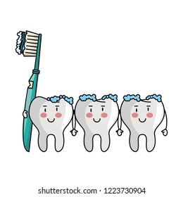 Three teeth with dental tools