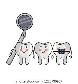 Three teeth with dental tools