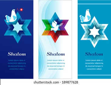 three template cards with jewish symbols 
