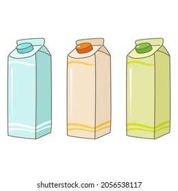 Three Templates Of Cartons For Milk Or Juice Pack. Tetra Pack. Mock Up Layout Design. Drink Carton Packing Vector Illustration On The White Background