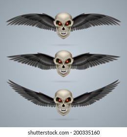 Three terrifying mutant skulls with black wings