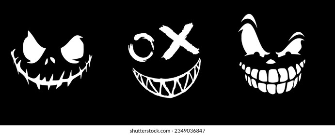 Three terrifying smiles of thieves on a black background