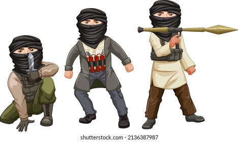 Tres terroristas con armas peligrosas