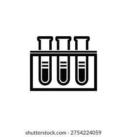 Three test tubes in a rack on a laboratory table with science equipment