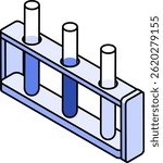 Three test tubes in a wooden rack - Blue Monochrome