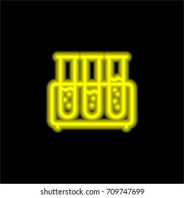Three Test Tubes yellow glowing neon ui ux icon. Glowing sign logo vector