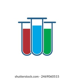 three testing tubes with different color chemicals, icon