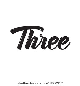 three, text design. Vector calligraphy. Typography poster. Usable as background.