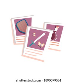 Three text pictures for fantasy book flat icon vector illustration