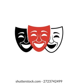 Drei theatralische Masken, die Komödie und Tragödie als klassisches Symbol darstellen