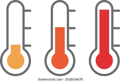 Three thermometers showing warm, middle, very hot