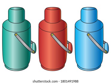 drei thermos, Vektorgrafik einzeln auf weißem Hintergrund, Draufsicht