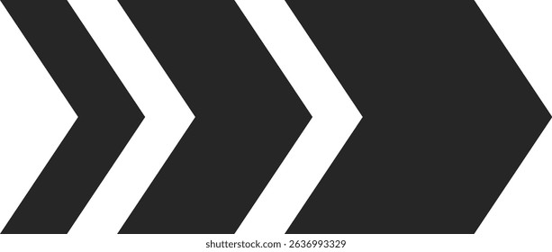 Three thick black arrows are pointing to the right side of a white background, creating a simple yet dynamic visual representation of direction and movement