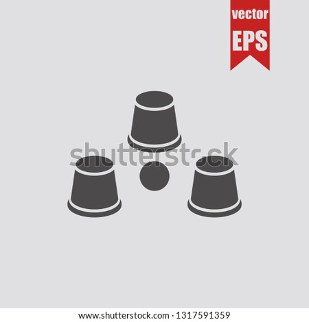 Three thimbles and a ball.Thimbles gambling game.Vector illustration.