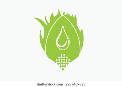 three things together a fire on leaf and the water drop inside the leaf