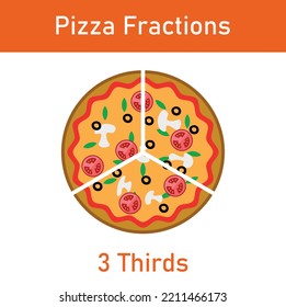 Three Thirds Pizza Fractions Fraction Kids Stock Vector (Royalty Free ...