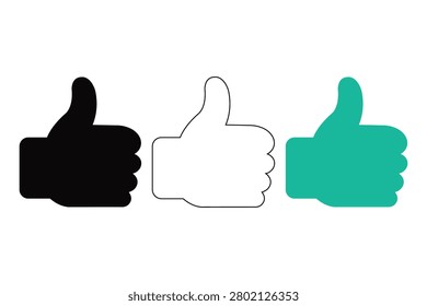 Three thumbs up icons in different styles and colors