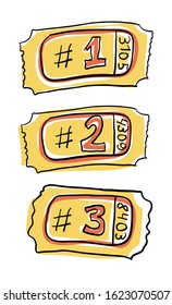Three tickets vector illustration. Cinema theme doodle elements.