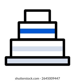 Three tier cake graphic sits simple background layers design