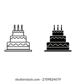 Three Tier Cake Icon Line and Silhouette birthday celebration