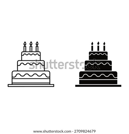 Three Tier Cake Icon Line and Silhouette birthday celebration