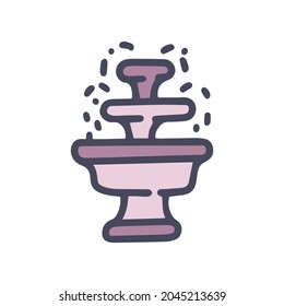 three tier fountain color vector doodle simple icon