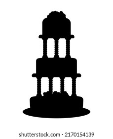 Three Tier Wedding Cake, with Flowers on top Icon Silhouette Vector Illustration.