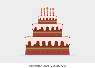 Three Tiered Birthday Cake with Candles and Pink Frosting Illustration