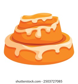 Three tiered cinnamon roll with dripping white icing is making your mouth water