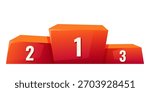 A three tiered podium in vibrant red color. The first tier is the highest, marked with the number 1. The second and third tiers are lower, marked with 2 and 3 respectively.